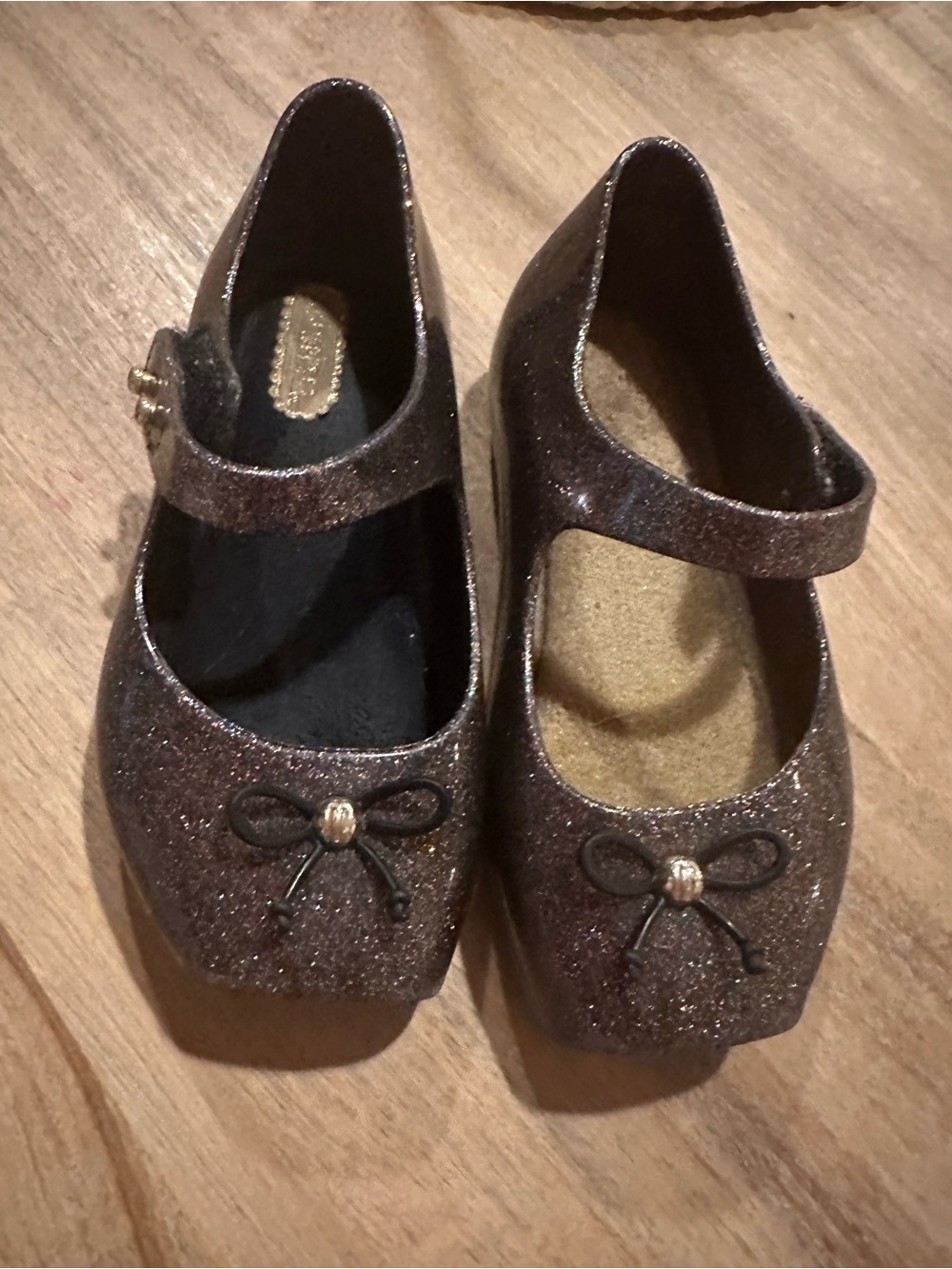 Kids Glitter Mary Jane Shoes with Bow - Brown
